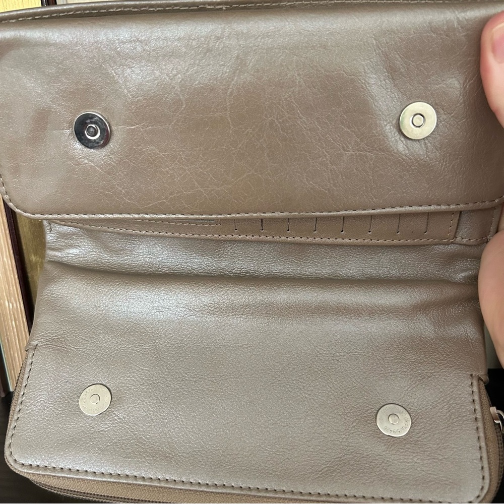 Large Leather Clutch Wallet - metallic taupe color - Picture 11 of 16
